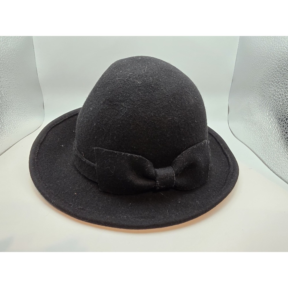 Vintage Passports of Pier 1 Imports Cloche Wool Bucket Hat Womens Black Bow OS